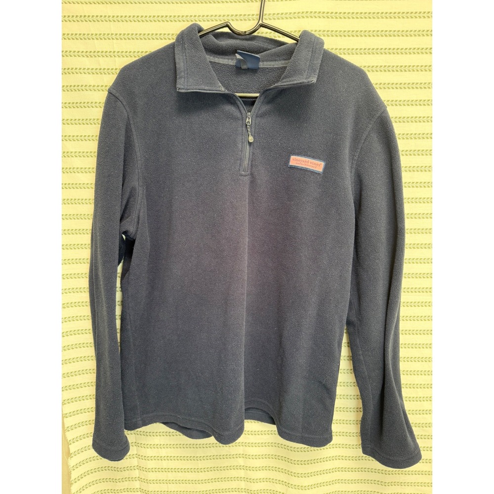 Vineyard Vines Mens Quarter Zip Fleece Pullover Navy Blue Martha's Vineyard Med